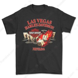 Las Vegas Harley-Davidson Cards & Dice Graphic T-Shirt with Flames Design