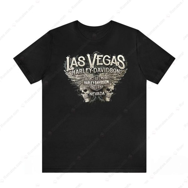 Las Vegas Harley-Davidson Skull with Wings Vintage Graphic Tee