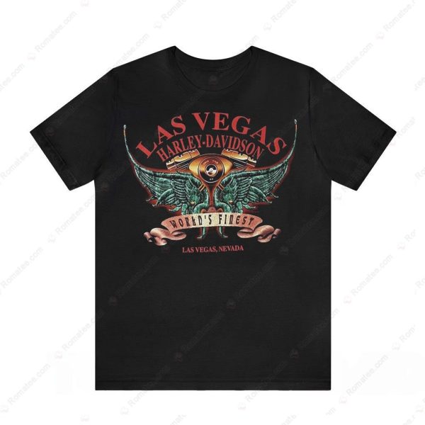 Las Vegas Harley-Davidson Winged Engine Graphic T-Shirt with Vintage Artwork