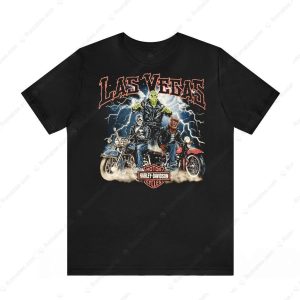 Las Vegas Monster Motorcycle Harley-Davidson T-Shirt with Vintage Horror Art Design