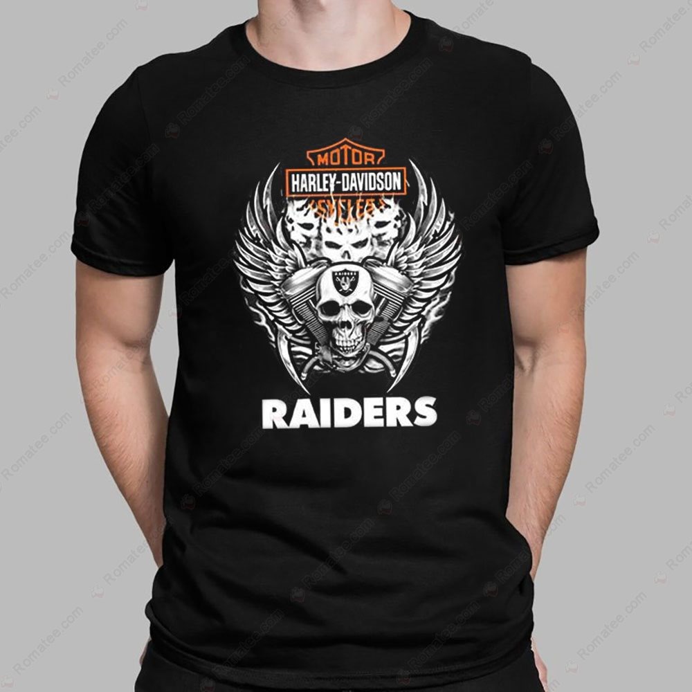 Las Vegas Raiders V-Twin Skull Wings Harley-Davidson Graphic Tee Las Vegas Raiders V-Twin Skull Wings Harley-Davidson Graphic Tee