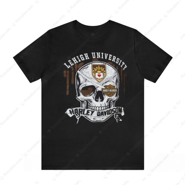 Lehigh University Harley Davidson Skull Graphic Tee with Vintage Logo Design