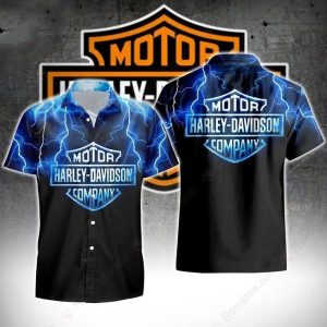 Lightning Harley-Davidson Electric Blue Logo Hawaiian Shirt for Riders