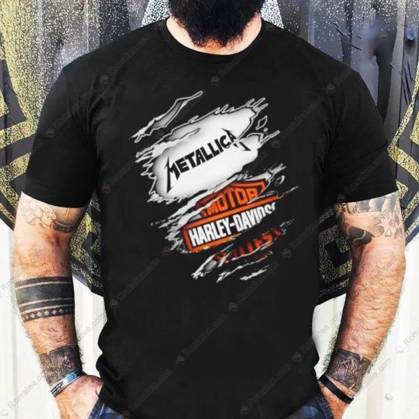 Metallica Harley-Davidson Distressed Logo Graphic Tee for Rock and Bike Enthusiasts