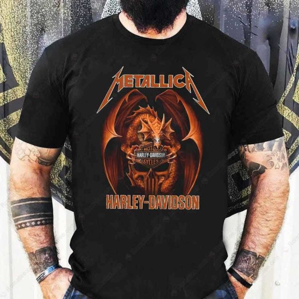 Metallica Harley-Davidson Dragon Punisher Skull Graphic Tee Shirt for Bikers