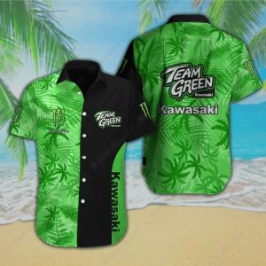 Monster Energy Kawasaki Tropical Palm Leaf Print Shirt – Team Green Racing Design