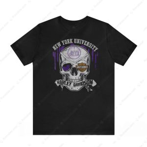 New York University Harley Davidson Skull Graphic Tee with Purple Accents