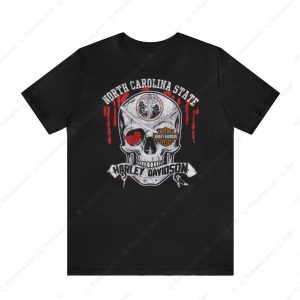 North Carolina State University Harley Davidson Skull Graphic Tee with Blood Drip Design