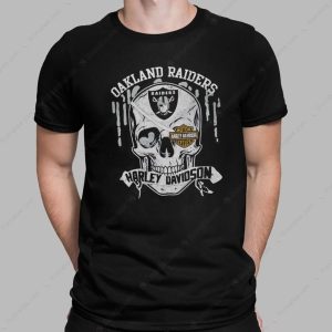 Oakland Raiders Skull Graphic Harley-Davidson Motorcycle T-Shirt for Fans