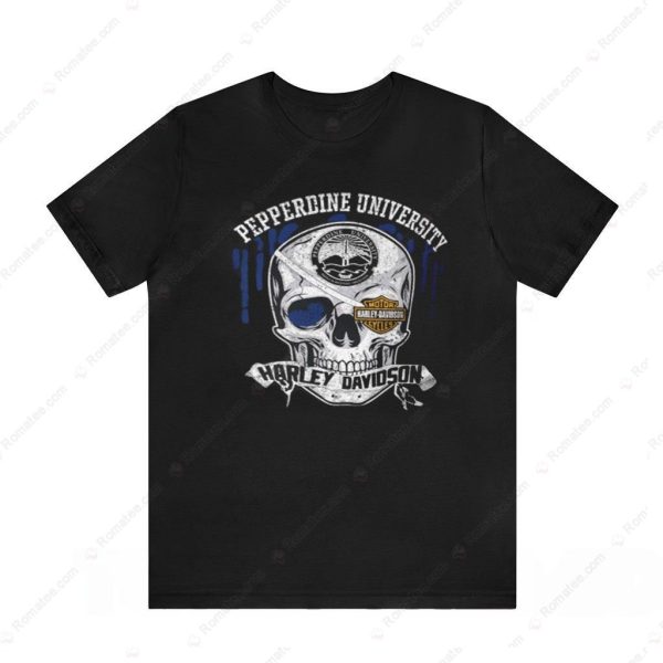 Pepperdine University Harley Davidson Skull Graphic Tee with Vintage Art Design