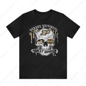 Purdue University Harley Davidson Skull Graphic Tee with Vintage Emblem Design