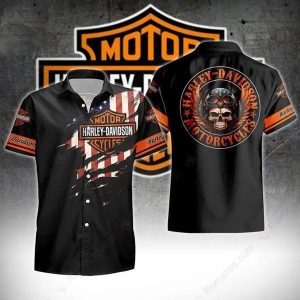 Ripped American Flag Skull Harley-Davidson Hawaiian Shirt for Bikers and Riders