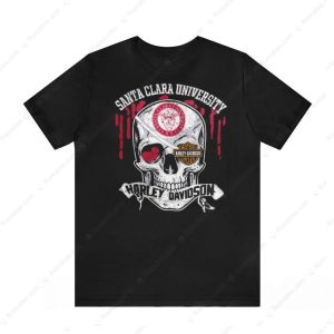 Santa Clara University Harley Davidson Skull Graphic Tee with Distressed Art and Bold Colors