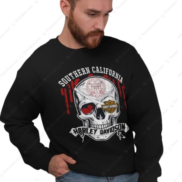 Southern California Harley Davidson Skull Graphic Sweatshirt with Vintage Design