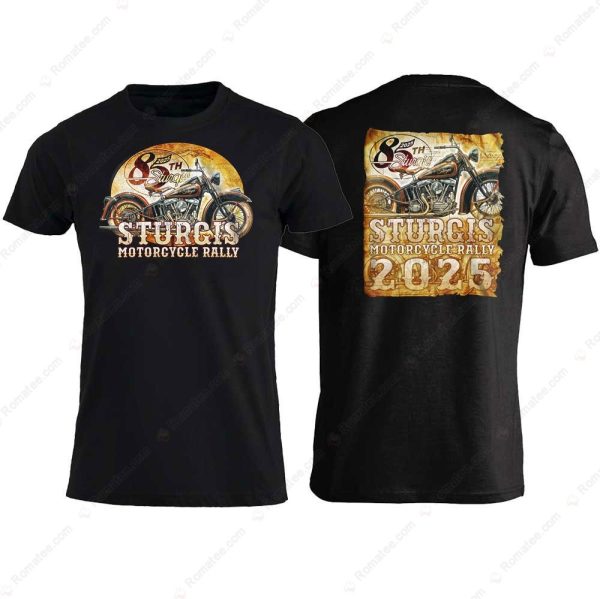 Sturgis Motorcycle Rally 2025 Vintage Bike Graphic Tee with Retro Art Design