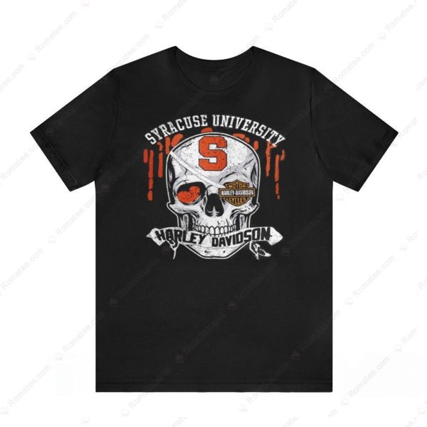 Syracuse University Harley-Davidson Skull Graphic Tee with Dripping Paint Design