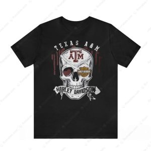 Texas A&M University Harley-Davidson Skull Graphic Tee with Distressed Design