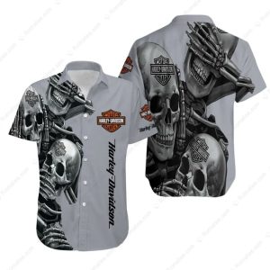 Three Wise Skulls Harley Davidson Graphic Shirt with Skull Art and Motorcycle Theme