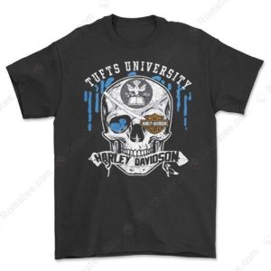 Tufts University Harley-Davidson Skull Graphic Tee with Vintage Artwork and Bold Colors