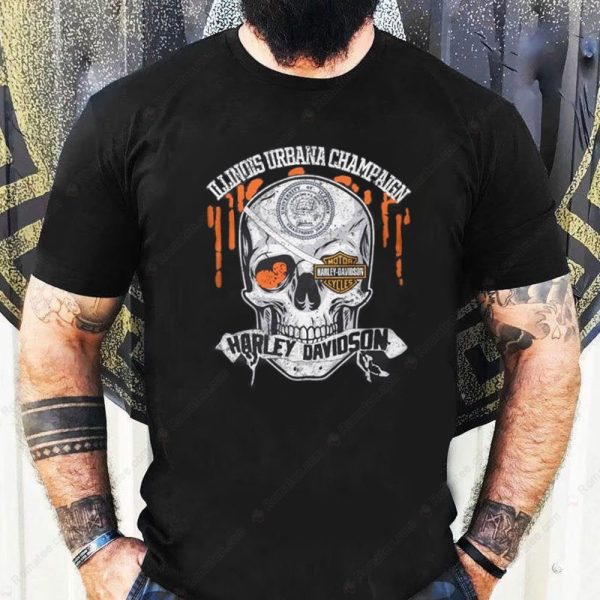 University of Illinois Urbana-Champaign Harley Davidson Skull Graphic Tee