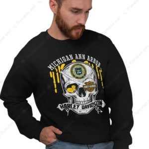 University of Michigan Ann Arbor Harley Davidson Skull Graphic Sweatshirt with Vintage Design