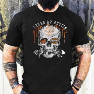 University of Texas Austin Harley Davidson Skull Graphic Tee with Vintage Distressed Art