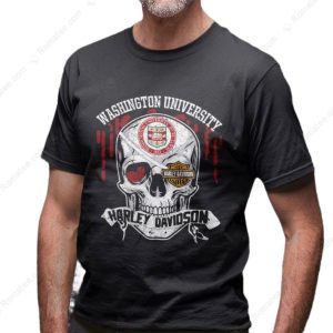 Washington University Harley-Davidson Skull Graphic Tee with Vintage Distressed Design