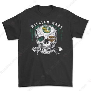 William Mary Harley-Davidson Skull Graphic Tee with Vintage Style and Distressed Art