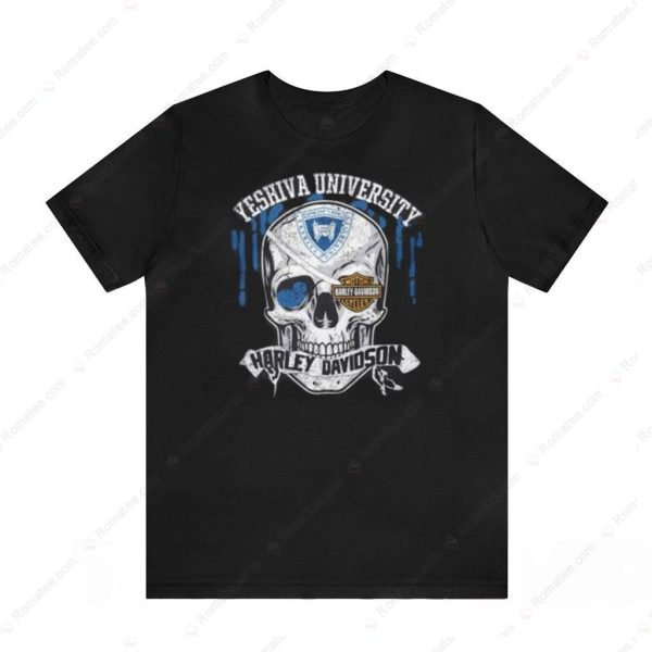 Yeshiva University Harley Davidson Skull Graphic Tee with Distressed Elements