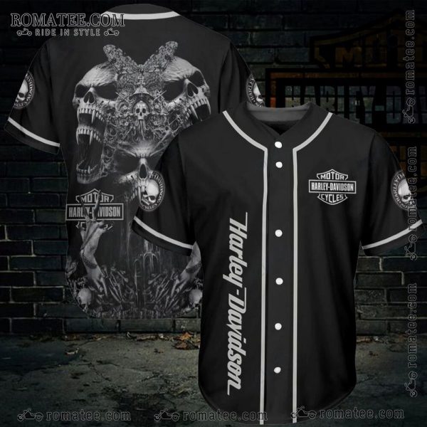 Butterfly Skull Harley Davidson Baseball Jersey Shirt with Gothic Art and Edgy Design