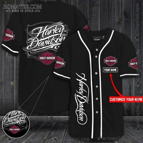 Classic Pink Harley Davidson Baseball Jersey Shirt with Vintage Logo and Customizable Name