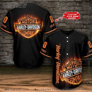 Flaming Harley Davidson Logo Custom Name Number Baseball Jersey Shirt