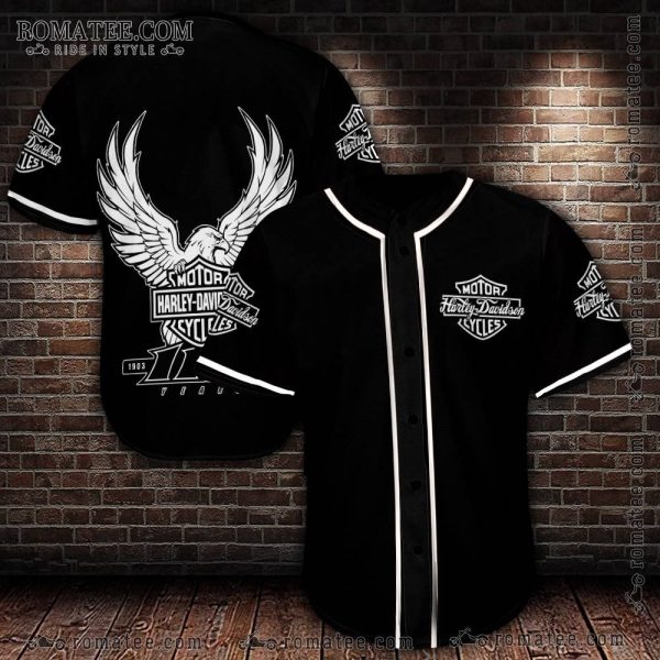 Harley Davidson 115th Anniversary Winged Logo Baseball Jersey Shirt Black Vintage Design