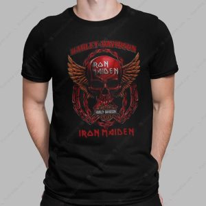 Harley Davidson Iron Maiden Winged Skull T-Shirt with Chain Design