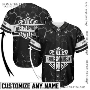 Harley Davidson Laval Rock Custom Name Baseball Jersey – Bold Black Marble Design with Logo