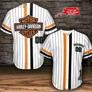 Harley Davidson Number One Custom Baseball Jersey Shirt with Bold Stripes and Iconic Logo