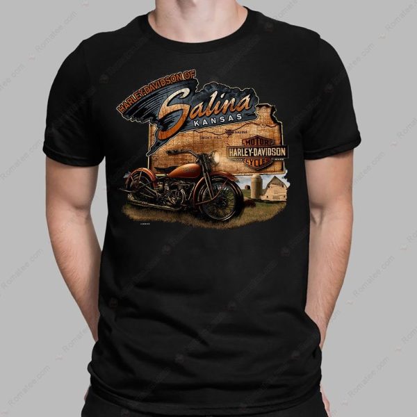 Harley-Davidson Salina Kansas Vintage Motorcycle Graphic Tee with Classic Bike Design