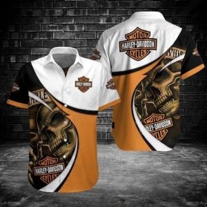 Harley-Davidson Skull Art Hawaiian Shirt – Bold Motorcycle Theme, Vintage Graphics, Unique Design