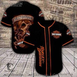 Harley-Davidson Skull Graphic Baseball Jersey Shirt for Motorcycle Enthusiasts