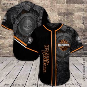 Harley-Davidson Willie G Skull Graphic Baseball Jersey with Distressed Texture Design