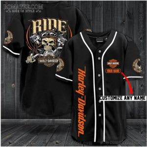 Harley Davidson Skull Pistons Custom Name Baseball Jersey Shirt – Biker Art Design