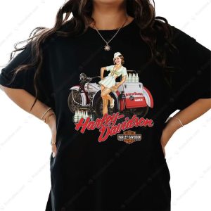 Harley-Davidson Vintage Pin-Up Girl T-Shirt with Classic Motorcycle Design