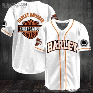 Harley Davidson Willie G Skull Baseball Jersey Shirt with Iconic Skull and Vintage Logo Design