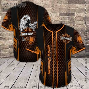 Honeycomb Harley Davidson Eagle Willie G Skull Graphic Baseball Jersey Shirt