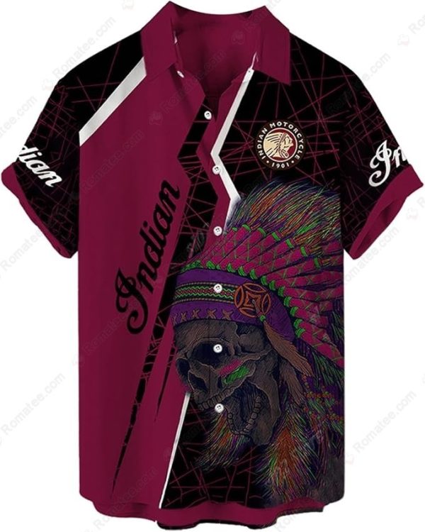 Indian Motorcycle Skull Headdress Hawaiian Shirt – Tribal Art, Vintage Style, Bold Colors
