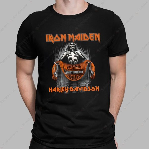 Iron Maiden Skeleton Harley-Davidson Graphic T-Shirt with Bold Rock Motif