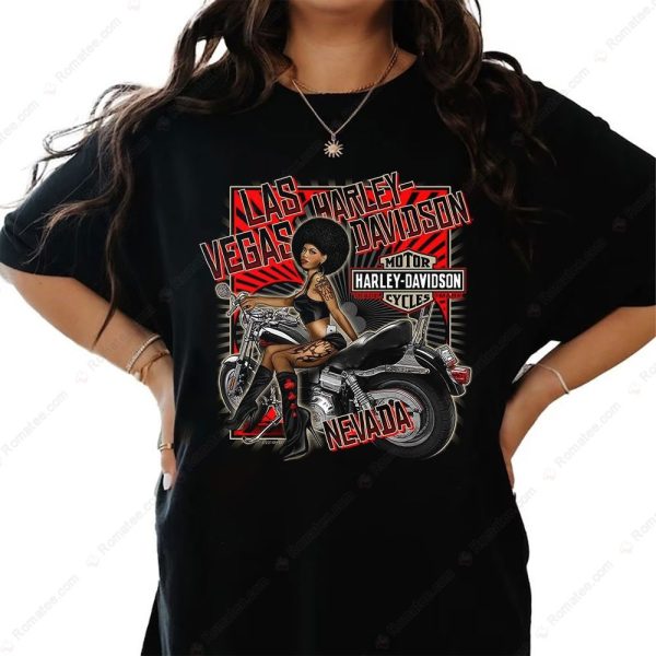 Las Vegas Harley-Davidson Pin-Up Girl Motorcycle Graphic Tee for Biker Enthusiasts