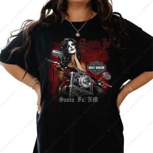 Santa Fe Harley-Davidson Pin-Up Girl Motorcycle Graphic Tee for Biker Enthusiasts