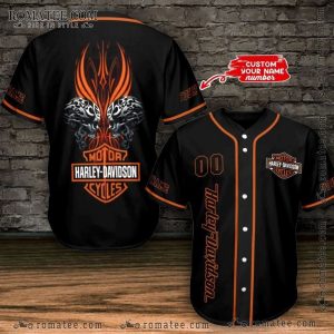 Skull Flames Harley Davidson Custom Name Number Baseball Jersey Shirt