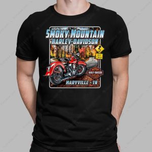 Smoky Mountain Harley-Davidson Vintage Motorcycle T-Shirt Maryville TN Fall Scenic Design